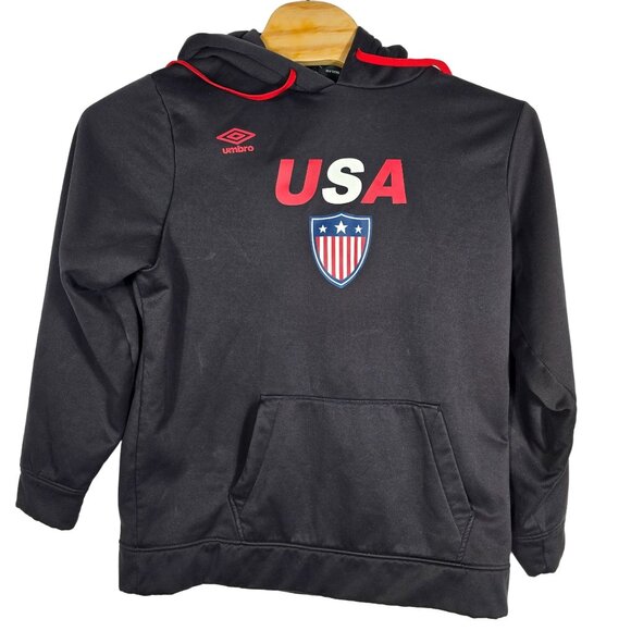 Umbro USA Soccer Hooded Sweatshirt Large Men's Black Logo Long Sleeve - Picture 1 of 8